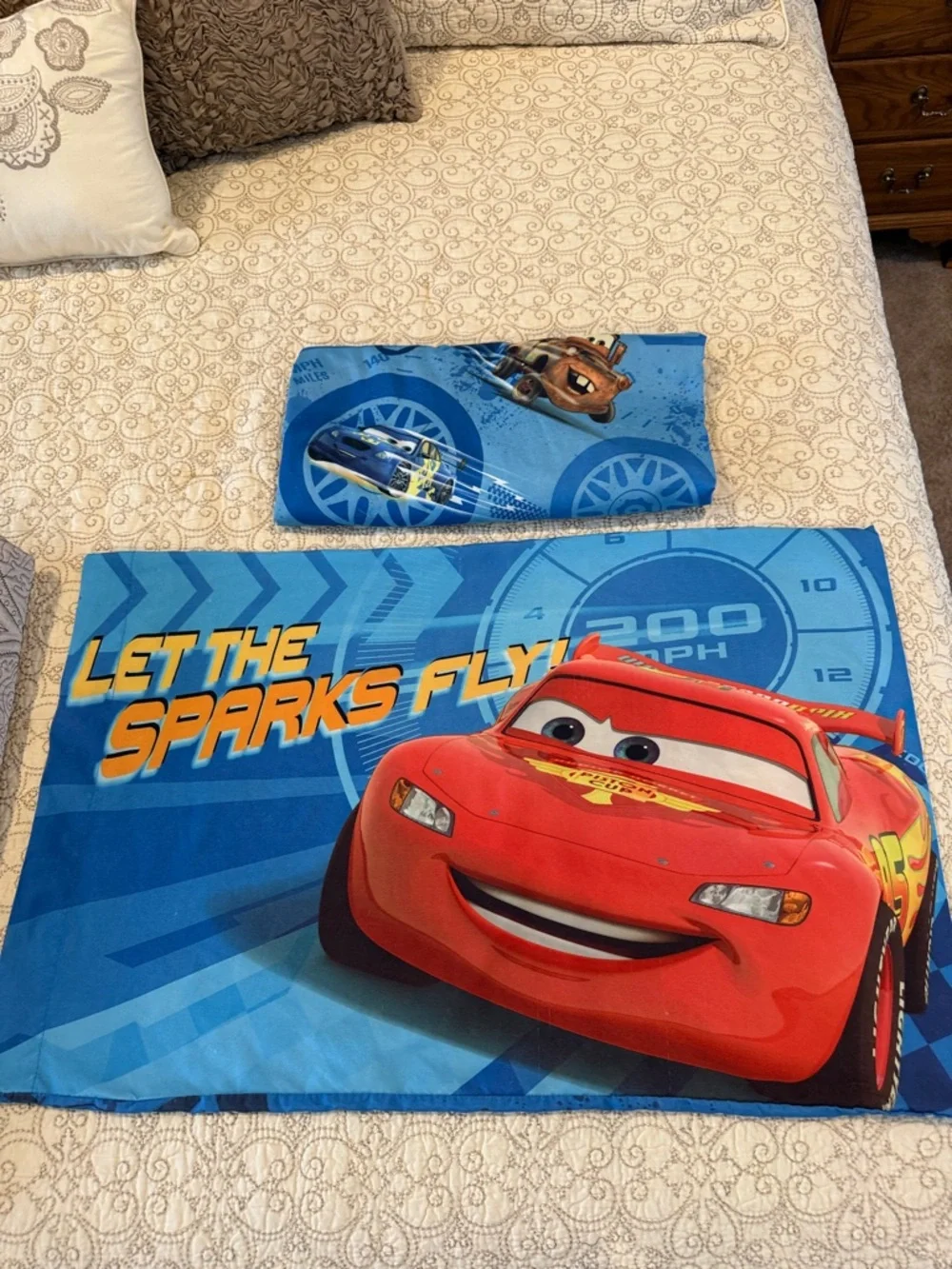 Disney Pixar Cars 2 Mater Lighting McQueen Twin Flat Sheet and One Pillowcase